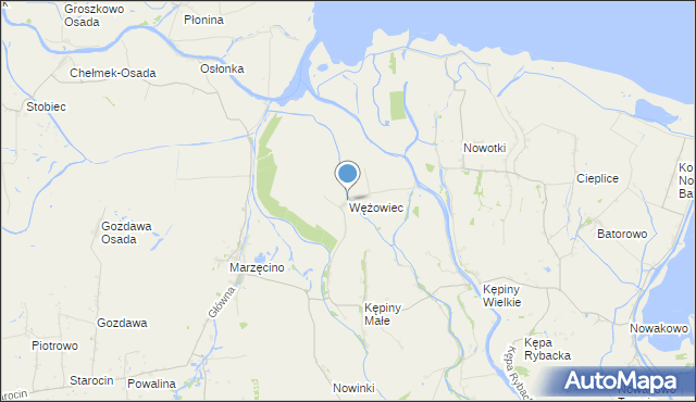 mapa Wężowiec, Wężowiec gmina Nowy Dwór Gdański na mapie Targeo